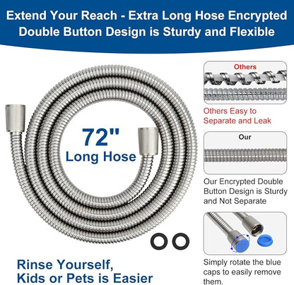 Shower Head with Handheld - All Metal Holder and Long Hose, High Pressure | All Metal Holder and Long Hose, Multi Mode Adjustment High Pressure Showerhead Sprayer