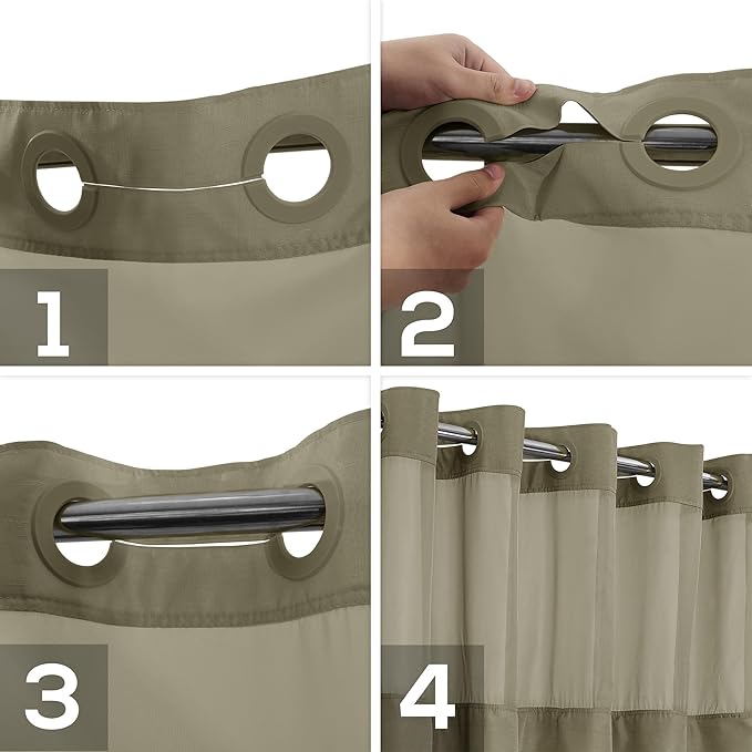 River Dream No Hook Slub Textured Shower Curtain with Snap-in PEVA Liner Set - 71" x 74"(72"), Hotel Style with See Through Top Window, Machine Washable & Water Repellent, Taupe, 71x74