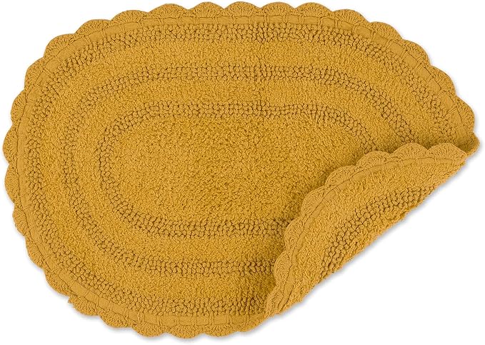 DII Crochet Collection Reversible Bath Mat, Small Oval, 17x24, Honey Gold