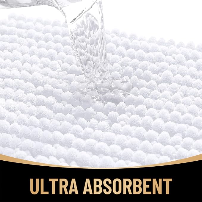 OLANLY Thick Chenille Small Bathroom Rugs 24x16, Absorbent Bath Mat, White | Soft Bath Rugs, Rubber Backing, Machine Wash Dry, Bath Mats for Bathroom, Tub and Shower, Home Decor Accessories