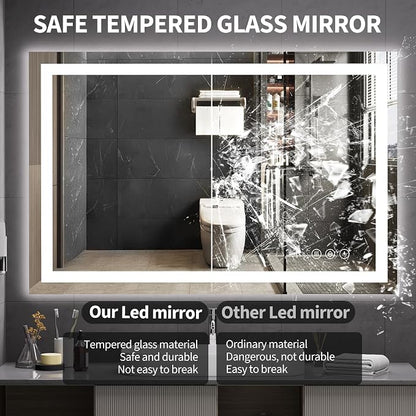 Koonmi 55x30 LED Bathroom Mirror, Shatterproof Mirror with Light | 90CRI Vanity Mirror with Anti-fog Backlit + Front Lit, 3 Color, Easy Install for Bathroom Hotel (IP65)