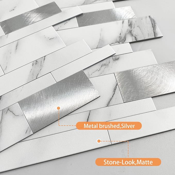 VAOVI Peel and Stick Tile Stone Backsplash for Kitchen Wall(10pcs,White S)