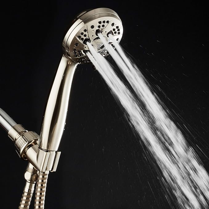 AquaDance High Pressure 6-Setting Hand Held Shower Head with Extra-Long 6 Foot Hose & Bracket – Anti-Clog Nozzles - USA Standard Certified - Top U.S. Brand - ALL BRUSHED NICKEL