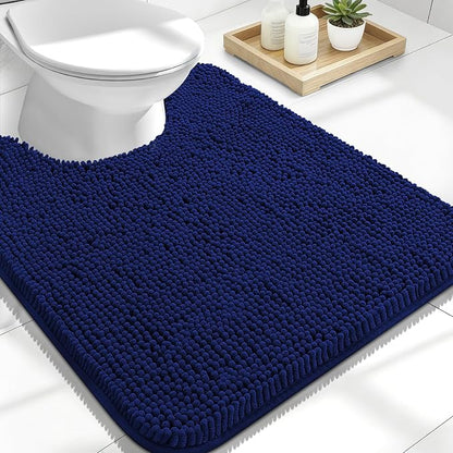 OLANLY Toilet Rugs U-Shaped 24x20, Soft Absorbent Chenille Contour Rugs | Navy, Quick-Drying Rubber Backing, Machine Washable Non-Slip Shaggy Bathroom Mat for Toilet, Home Decor Accessories