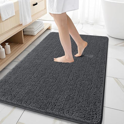 OLANLY Large Bathroom Rugs 59x35, Extra Soft Absorbent Chenille Bath Rugs | Dark Grey, Quick-Drying Rubber Backing, Machine Washable Bath Mat for Bathroom Floor, Tub and Shower, Home Decor Accessories