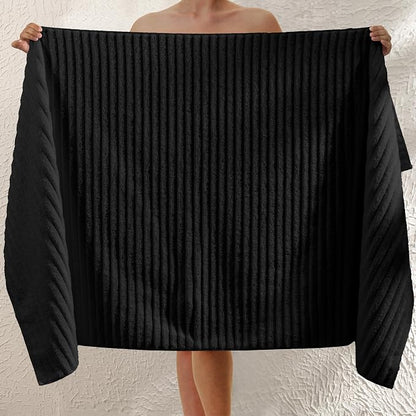 Elegant Comfort 100% Turkish Cotton Corduroy Ribbed Luxury Jumbo Bath Towel Ultra Soft - 35 x 70 Inch - Luxury Spa Premium Hotel Quality Highly Absorbent and Quick Dry Large Bath Towel, Black