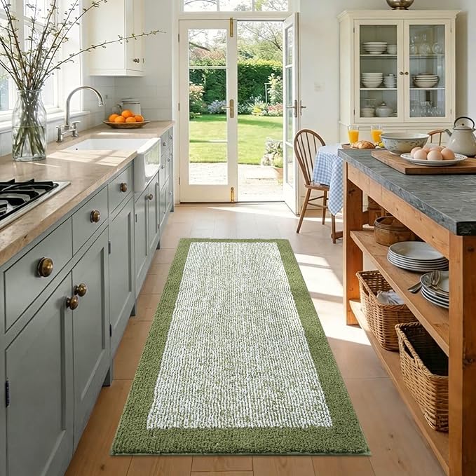 48x24 Long Bathroom Rugs Non Slip Washable,Large Bath Rugs for Bathroom Floor Tub,Soft Absorbent Quick Dry Bath Mats for Shower, Bathtub, Home Decor, Olive Green