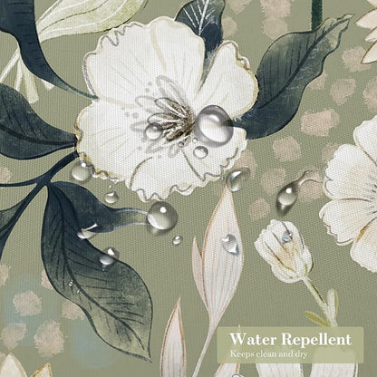 Boho Floral Shower Curtain, Green Botanical Fabric Curtain, 72 x 84 | Boho Chic Floral, Vintage Botanical, Modern Farmhouse, Eclectic Rustic, Colorful Flowers, Fabric Shower Curtain