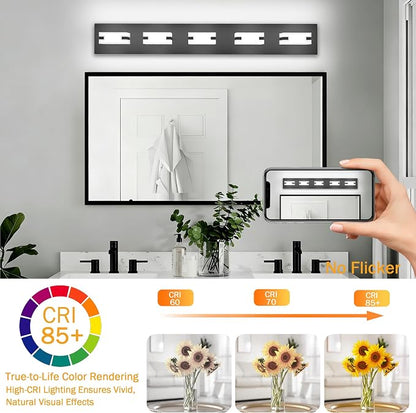 LED Black Bathroom Light Fixtures, 5-Light 5700K Modern Vanity Lights | LED Black Bathroom Light Fixtures, 5-Light Modern Vanity Lights , ETL Listed, 35W (Cool White 5700K)