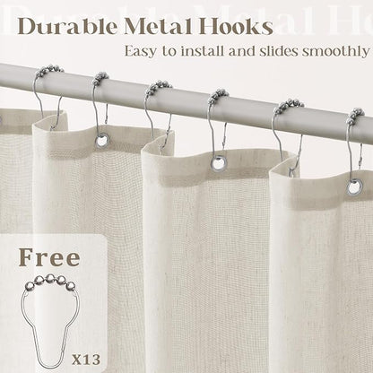 Oatmeal Linen Shower Curtain for Bathroom Water Repellent 72x80 Inch | Extra Long, Boho Farmhouse, Shower Curtains 80 Inches Long, Tan Beige Grey Beige, Bath Decor Drapes Set, with Hooks