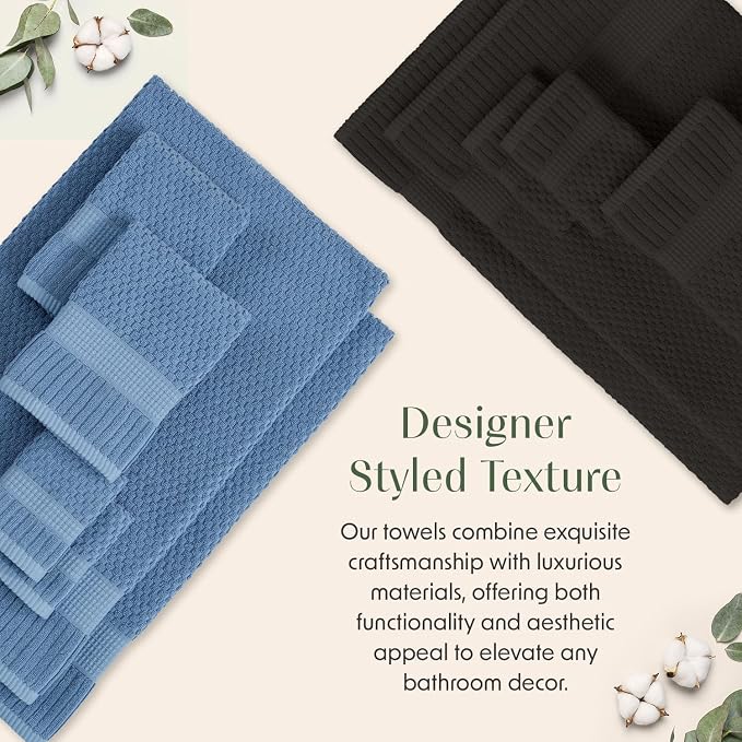 100% Cotton 6 Piece Bath Towel Set | Blue Towels | Oeko‑TEX Standard 100 | Soft & Absorbent, Quick‑Dry | Trinity Collection - Blue Shadow