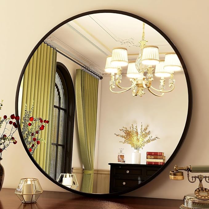 HARRITPURE Round Mirror 30 Black Wall Mounted Circle Mirrors | Vanity Mirror with Aluminum Alloy Frame, Modern Decoration for Bathroom, Living Room, Vanity, Bedroom, Entryway