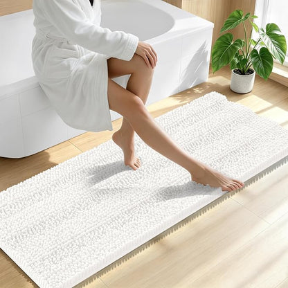 Smiry Thick Chenille Bathroom Runner Rugs 47x20, Absorbent Bath Mat, Ivory | Quick‑Dry & Machine Washable, Non‑Slip Bath Carpet, Soft Striped Bath Rugs for Tub & Shower, Modern Home Decor Accessories