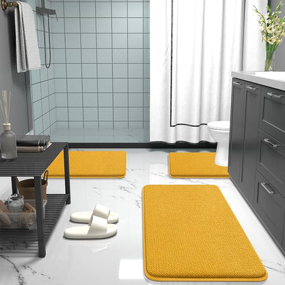 OLANLY Memory Foam Bathroom Rugs 36x24, Absorbent Bath Mat, Golden Yellow | Soft Quick Dry Bath Rugs, Non-Slip, Machine Washable Carpet for Bathroom Floor, Tub and Shower, Home Decor Accessories