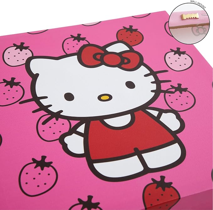 Sanrio Hello Kitty Strawberry and Bow Canvas Wall Art 4 Piece Set for Room Décor,12"x12"
