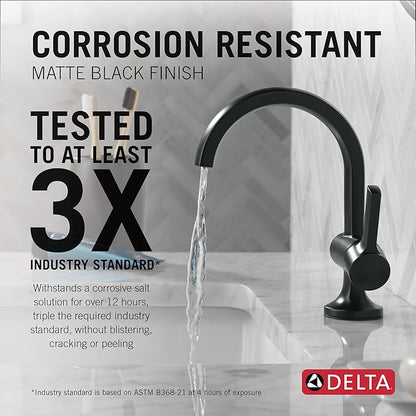 Delta Albion Matte Black Bathroom Faucet 1 Hole, Single Hole Bathroom Sink Faucet for Vanity, Metal Push-Pop Drain Assembly, Matte Black 15855LF-BL