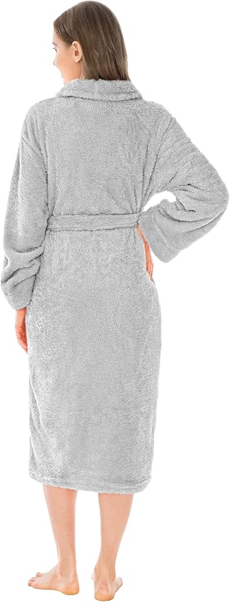 PAVILIA Premium Womens Plush Soft Robe, Fluffy Warm Fleece Sherpa Bathrobe | 260 GSM Shaggy Microfiber, Long Housecoat for Spa Shower Home College Dorm Lounging, Cozy Christmas Holiday Gift for Her