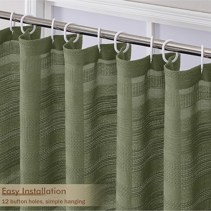 Sage Green Shower Curtain 78 Inch Long, Boho Thick Linen Textured Shower Curtain with Tassel, Farmhouse Minimalist Striped Weighted Machine Washable Bathroom Decor, 72Wx78L Inches