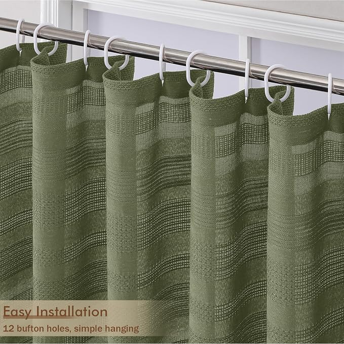 Extra Long Boho Shower Curtain 84 Inch Long, Modern Farmhouse Heavy Duty Linen Textured Soft Fabric, Rustic Country Cloth Shower Curtain with Tassel for Bathroom Hotel, 72Wx84L, Sage Green