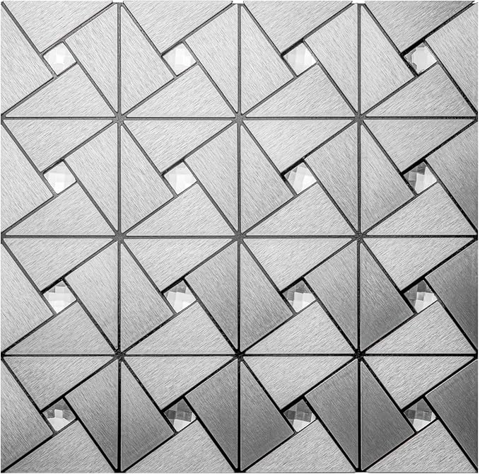 DICOFUN Peel and Stick Backsplash Metal Tile, Mixed Glass Self-Adhesive Mosaic Tiles, Stainless Steel Stick on Wall Tiles for Kitchen and Bathroom Backsplash, Mirror Décor (1)