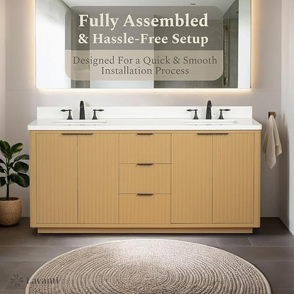 Lavanti Wooderna 72 Inch Bathroom Vanity with Sink – Stylish Firwood Oak Vanity Bathroom with Storage Cabinet – Modern Bathroom Vanities with Double Vanity Sink & Quartz Countertop