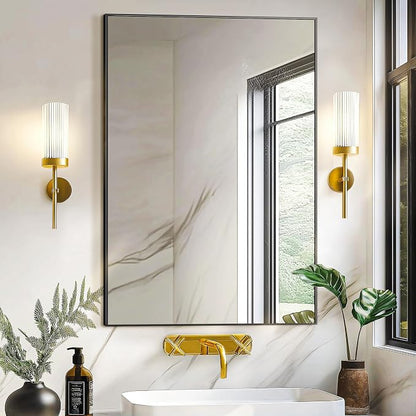 Bathroom Vanity Mirror for Wall, 24"x36" Bathroom Mirror for Over Sink | HD Shatterproof Glass, Rectangular Metal Frame, Horizontally or Vertically, Mirror for Bathroom, Living Room, Entryway(Black)