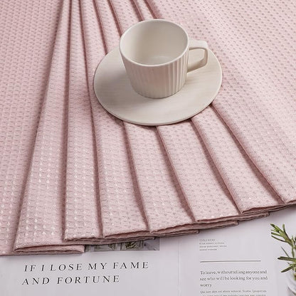 Extra Long Shower Curtain Set- 96 Inch Long Waffle Weave Heavy Duty Fabric Shower Curtains for Bathroom, Luxury Heavy Duty Thick Cloth Shower Curtain with 12 Plastic Hooks, 72x96, Blush Pink