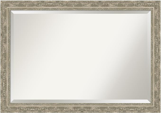 Amanti Art Silver Bathroom Mirror for Over Sink, 28x40 Filigree Silver Rectangle Vanity Mirror, Large Traditional Frame, Hangs Horizonally and Vertically, Bathroom Wall Decor, Beveled Edge