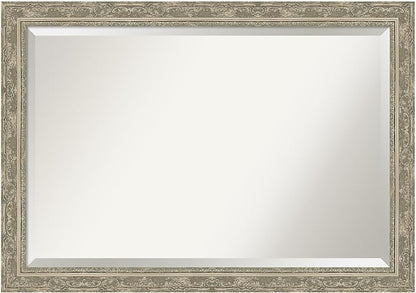 Amanti Art Silver Bathroom Mirror for Over Sink, 28x40 Filigree Silver Rectangle Vanity Mirror, Large Traditional Frame, Hangs Horizonally and Vertically, Bathroom Wall Decor, Beveled Edge