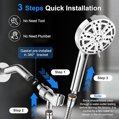 Filtered Handheld Shower Head, 9 Spray Modes High Pressure, 3 Replacement Filters Included, Hard Water Softener 20-Stage Filtration, Remove Chlorine, Relieve Dry Itchy Skin, 3 Filters-Chrome