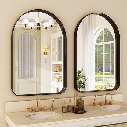 36"x24" Arched Bathroom Mirror - Modern Black Mirror for Wall with Rounded Corners, Bathroom Mirror for Vanity, Aluminum Alloy Framed Mirror - for Living Room, Bedroom, Cloakroom