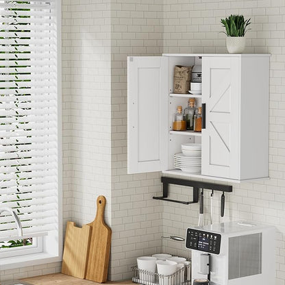 Bathroom Wall Cabinet, Over Toilet Storage Cabinet with Barn Doors and Adjustable Shelves, 3-Tier Medicine Cabinet Wall Mounted, for Bathroom, Kitchen, Entryway, Laundry Room, White, (7.9" D)