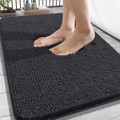 OLANLY Bathroom Rugs 34x21, Extra Soft Absorbent Chenille Bath Rugs | Dark Grey, Quick-Drying Rubber Backing, Machine Washable Bath Mat for Bathroom Floor, Tub and Shower, Home Decor Accessories