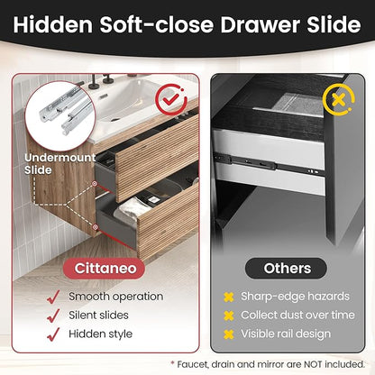 30" Floating Bathroom Vanity with Sink, Modern Wall Mounted Floating Vanity with Ceramic Sink, Double Soft-Close Drawers for Small Space, Apartment, Rough Oak