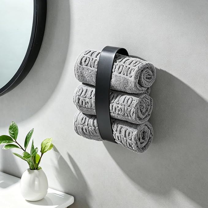 Taozun Hand Towel Holder Black 8.6" Self Adhesive Towel Bar Stainless Steel | No Drill, Unique Square-Round Design, Strong Design Sense, for Bathroom/Kitchen/RV, Renter Friendly, Heavy Duty