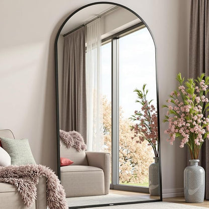 Dewfig Full Length Mirror, 70"x26" Arched Full Body Mirror, Black | Aluminum Alloy Frame Floor Mirror, HD Shatterproof Tempered Glass, Lean/Stand/Wall for Living Room,Bedroom, Dressing Room