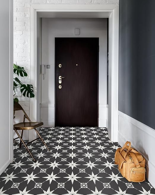 MORCART 20PCS 7.87" x 7.87" Peel and Stick Floor Tile, Black and White | Self-Adhesive DIY Vinyl Flooring, Removable and Waterproof Tile Sticker for Bathroom, Kitchen, Wall, Bedroom, Stairs