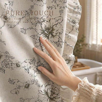 Farmhouse Floral Ruffle Shower Curtain for Bathroom | Vintage Black Linen Pattern Shower Curtains, Tan Taupe,72Wx72H