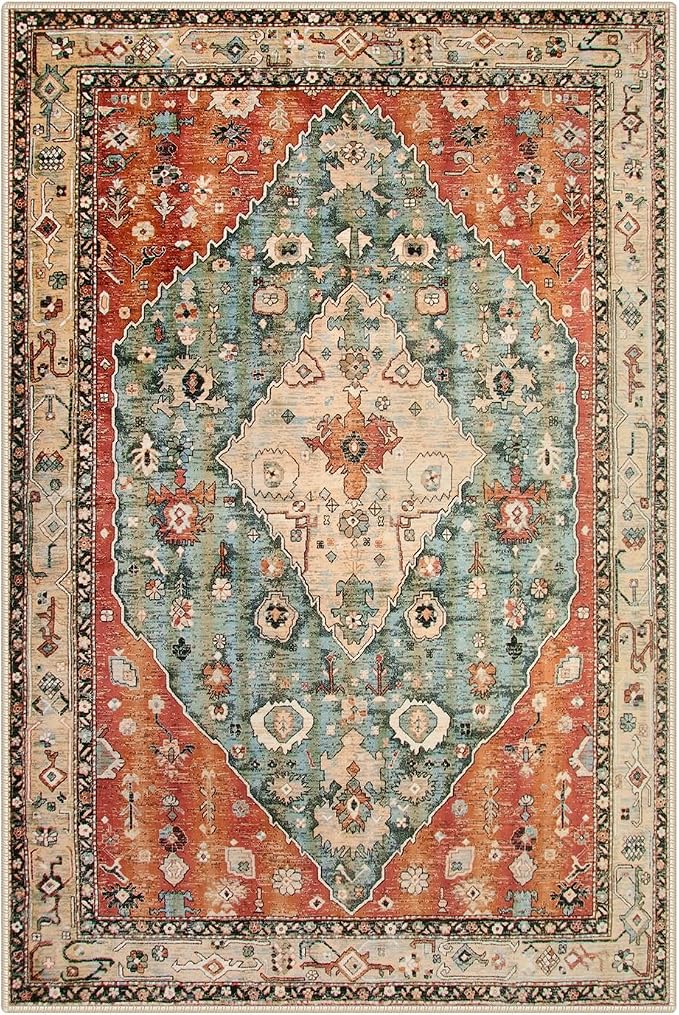 Lahome Felice Boho Tribal 2x3 Washable Small Rugs for Entryway Doormat Indoor Entrance, Throw Rugs with Rubber Backing, Bohemian Soft Non-Slip Bathroom Carpet for Bath Front Door Kitchen Floor