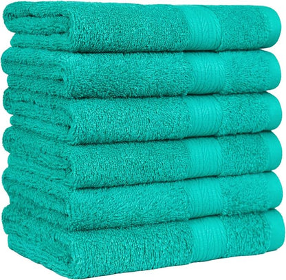 Amazon Basics Fade-Resistant 100% Cotton Hand Towels for Bathroom, Soft Absorbent, 26 x 16 inches, Teal, 6-Pack