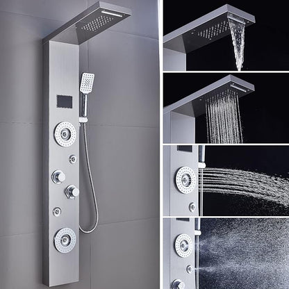 ELLO&ALLO LED Rainfall Waterfall Shower Head Rain Massage System with Body Jets Stainless Steel Bathroom Shower Panel Tower System, Brushed Nickel
