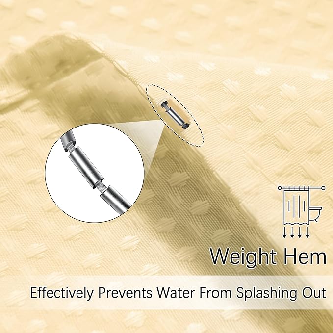 78 inch Shower Curtain Cream Beige Waffle Textured, 256GSM Heavy Duty Weighted Fabric Shower Curtains, Hotel Quality Luxury Polyester Water Repellent Bathroom Curtain with 12 Hooks