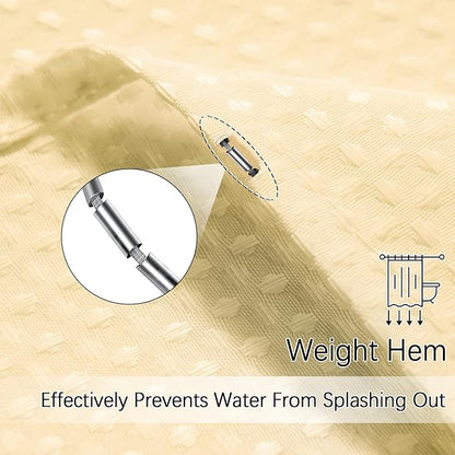 Neutral Fabric Shower Curtain for Bathroom Stall, 60 inche Waffle Weave Shower Curtain Beige, Machine Washable Waterproof 256GSM Heavy Duty Weighted with 10 Metal Hooks, 60Wx72H