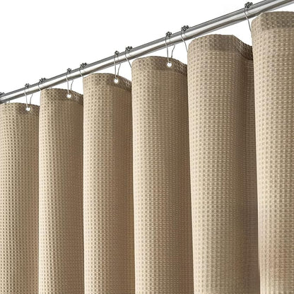 Stall Waffle Shower Curtain 256 GSM Heavy Fabric 54x72 Beige/Khaki | 54 Inch Wide, Thick Cloth, Weighted Hem, Water Repellent, Hotel Luxury Polyester Shower Curtain Set for Bathroom 10 Hooks