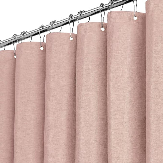 60x72 Linen Textured Waterproof Thick Fabric Shower Curtain Set, Blush | Narrow Size, 230GSM Polyester, Heavy Duty Cloth, Weighted Hem, 10 Plastic Hooks, Modern Luxury Hotel Style, Machine Washable