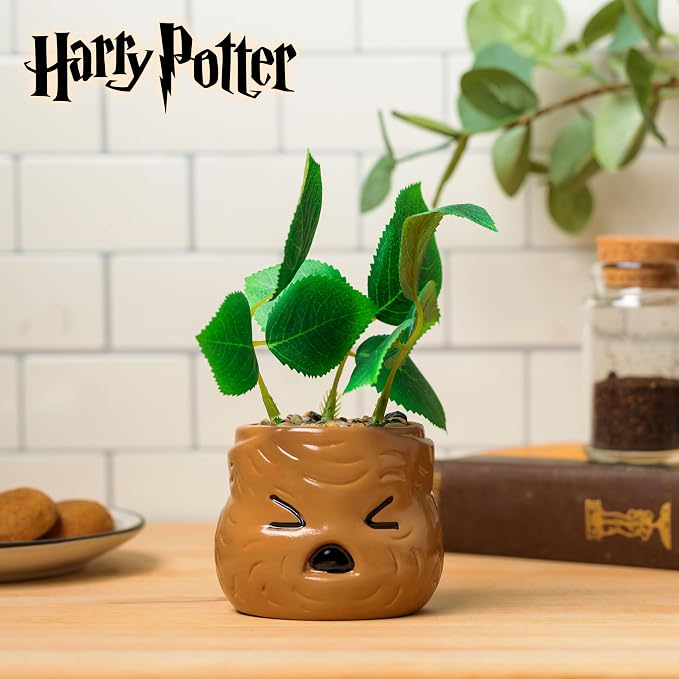Silver Buffalo Harry Potter Mandrake Face, Artificial Faux Planter | Decorative, Greenery Plant in, Ceramic Pot