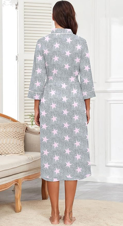PrinStory Womens Robe Long Knit Bathrobe Lightweight Soft Robes Ladies Bath Robe