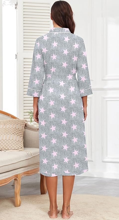 PrinStory Womens Robe Long Knit Bathrobe Lightweight Soft Robes Ladies Bath Robe