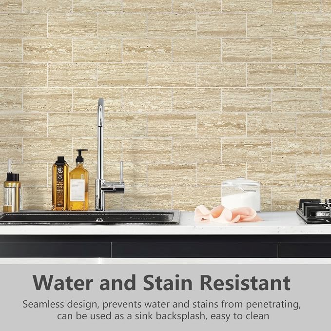 STICKGOO 10-Sheet Backsplash Peel and Stick Subway Tile(Thicker Design, Faux Golden Travertine)