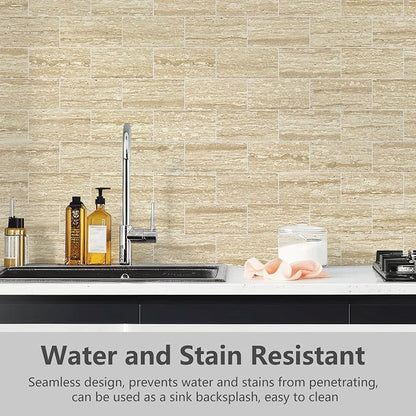 STICKGOO 10-Sheet Backsplash Peel and Stick Subway Tile(Thicker Design, Faux Golden Travertine)